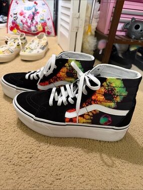 Vans platform Black High-Top Sneakers with Multicolor Tie-Dye Panels